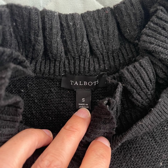 Talbots Women's Black Crew ruffle Neck Sweater - Picture 3 of 4